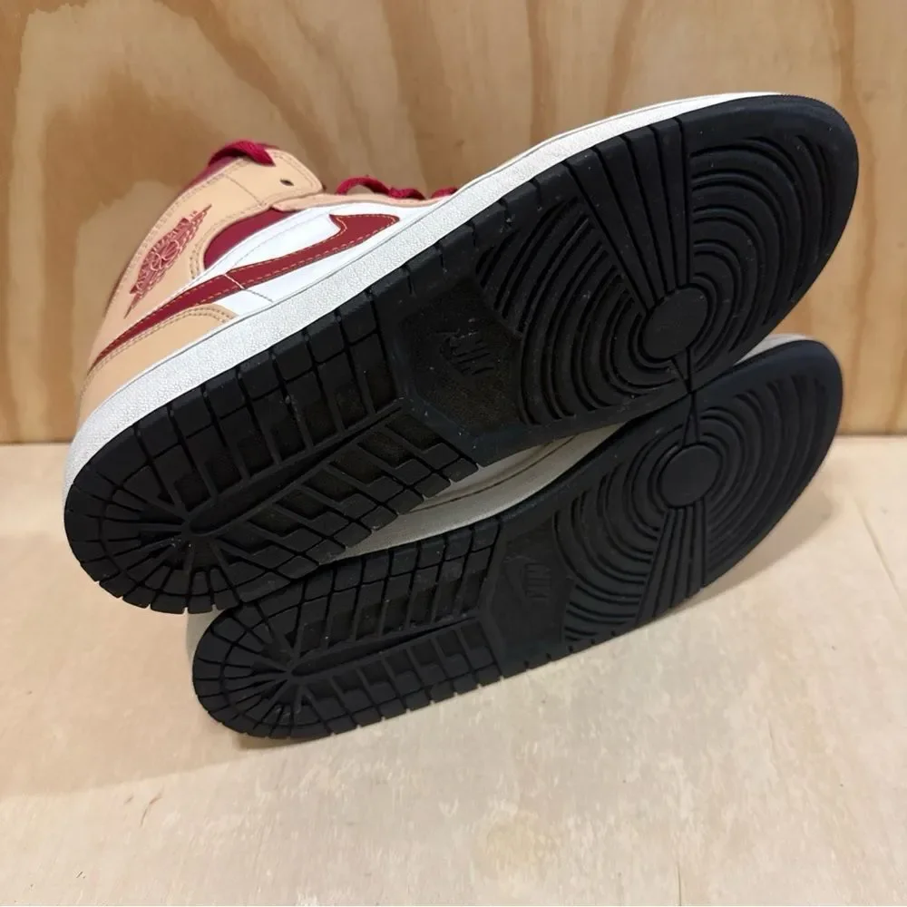 Size  8.5 Men’s - Jordan 1 Mid Light Curry Cardinal Red